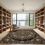 Ornate Gold Floral Mandala Medallion Rug