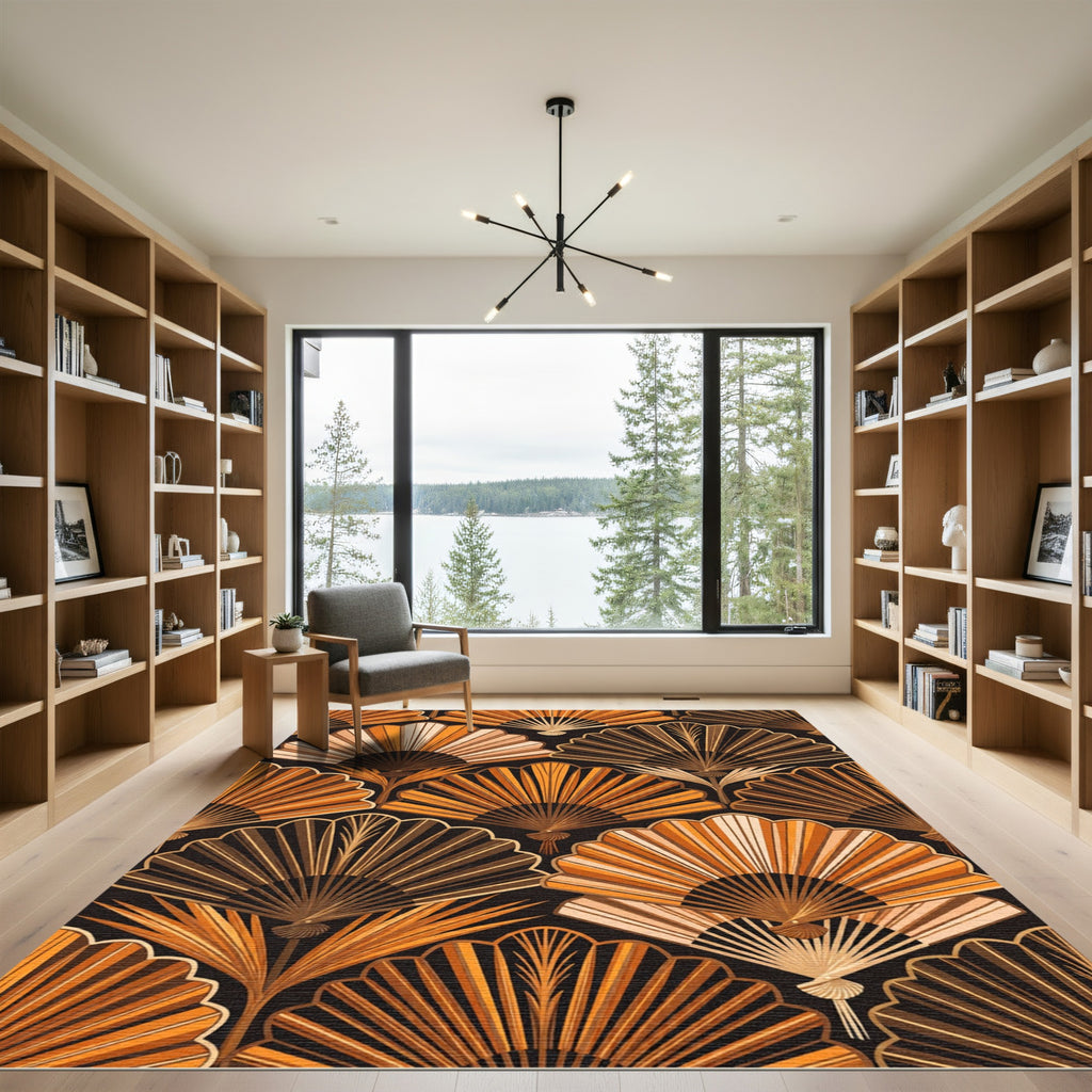 Burnt Orange Fan Art Deco Rug