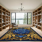 Royal Blue Rose Golden Acanthus Scroll Rug