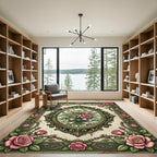 Vintage Sage Floral Rose Bouquet Rug