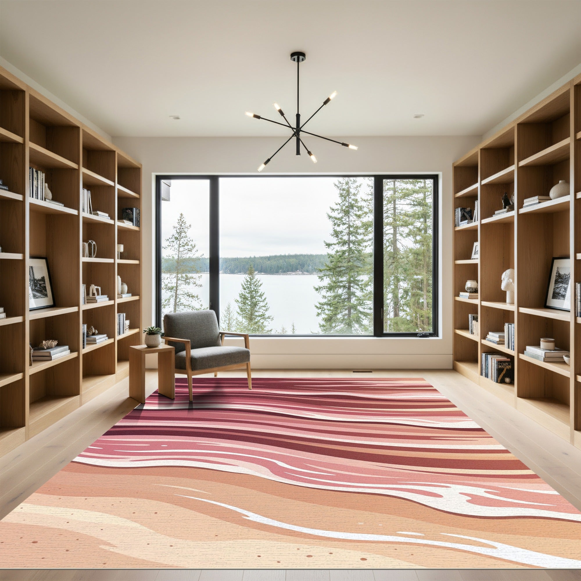 Blush Pink Abstract Ocean Shore Rug