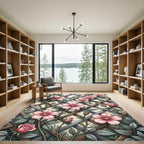 Pink Rose Trellis Lattice Garden Rug