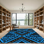 Electric Blue Geometric Aztec Pyramid Rug