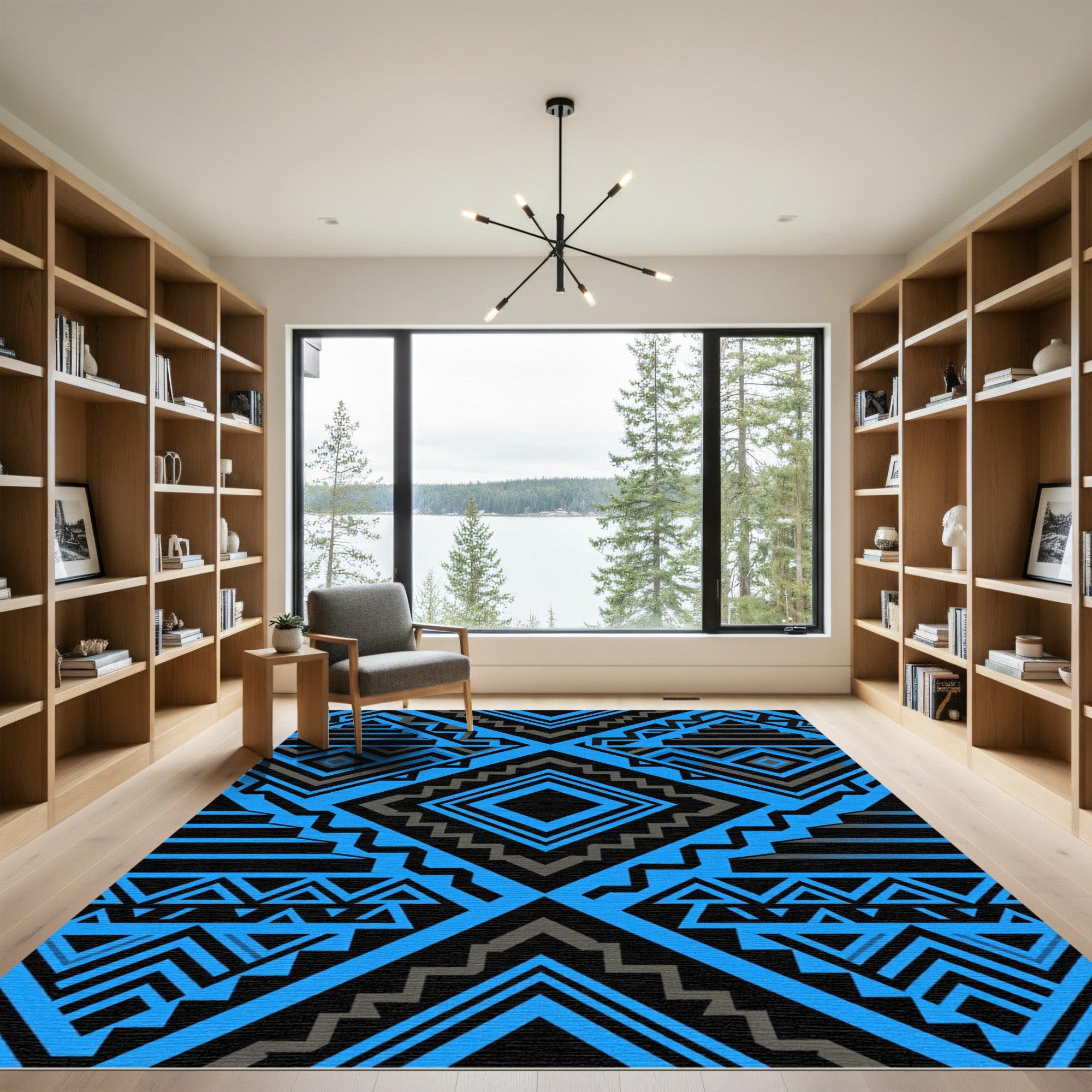 Electric Blue Geometric Aztec Pyramid Rug