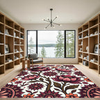 Vibrant Crimson Floral Botanical Rug