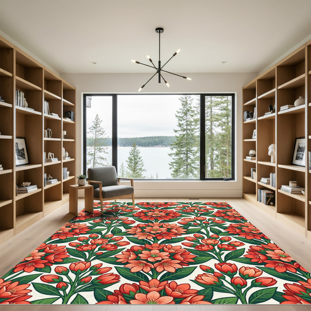 Vibrant Coral Floral Vine Rug