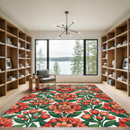 Vibrant Coral Floral Vine Rug