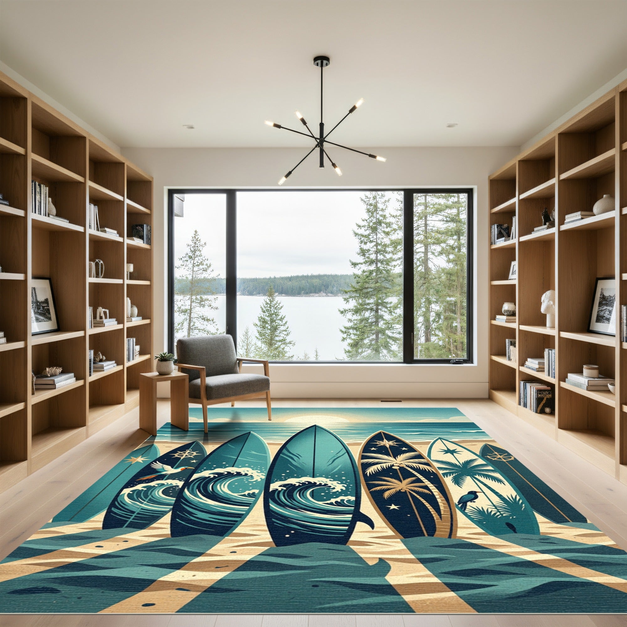 Coastal Surfboard Sunset Ocean Scene Rug