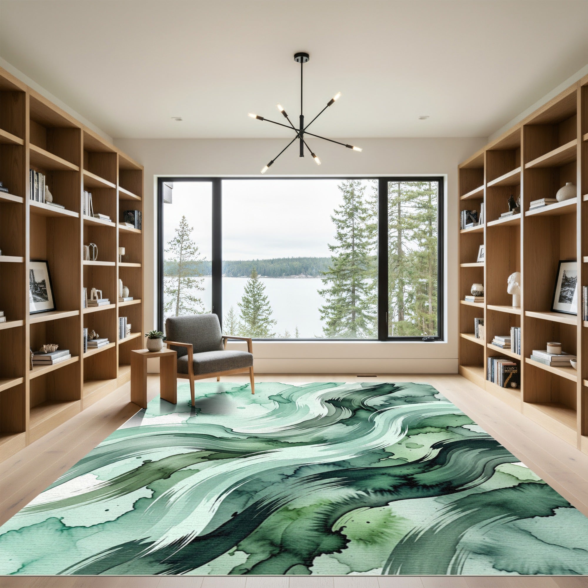 Emerald Green Fluid Brushstroke Rug