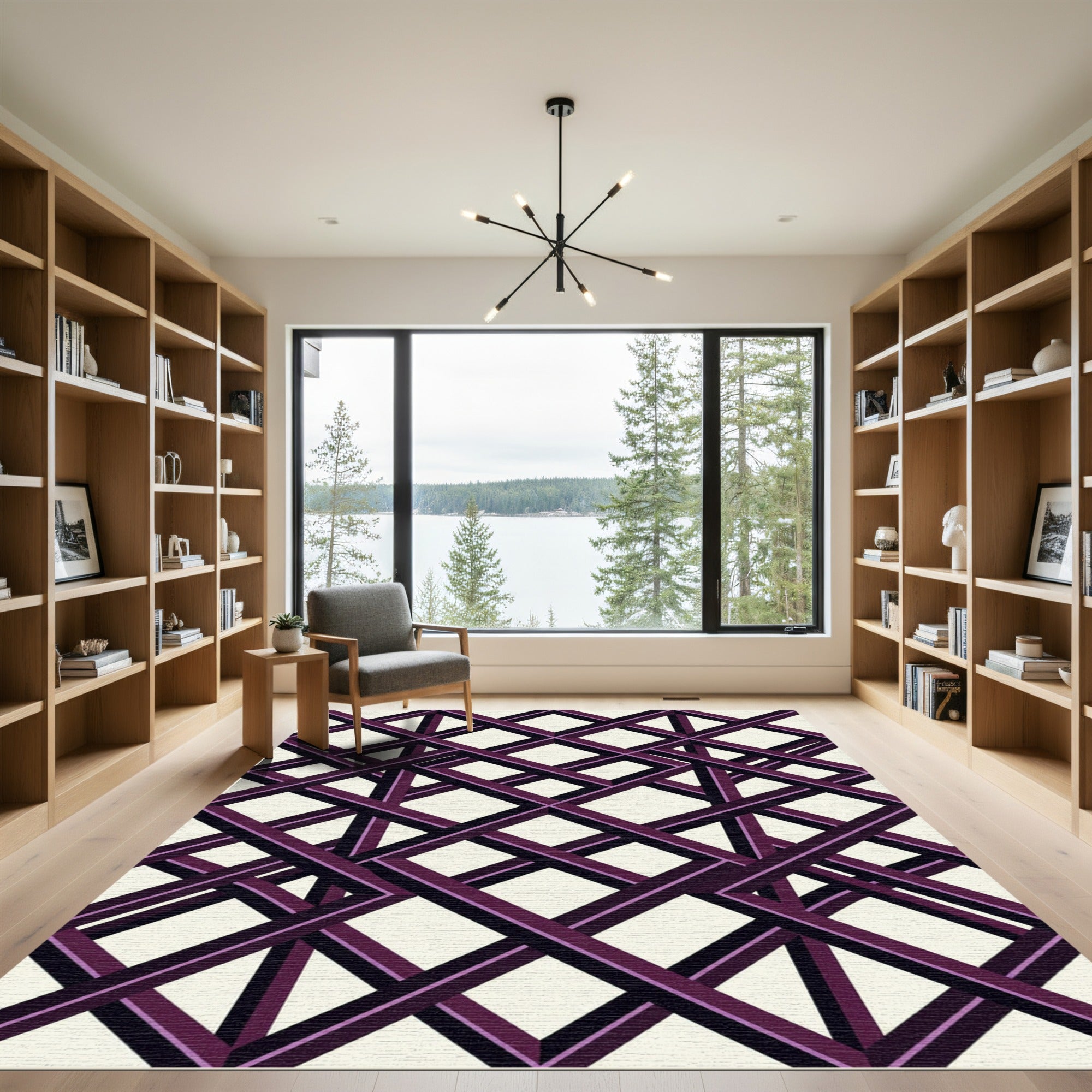 Geometric Purple Interlocking Lattice Illusion Rug
