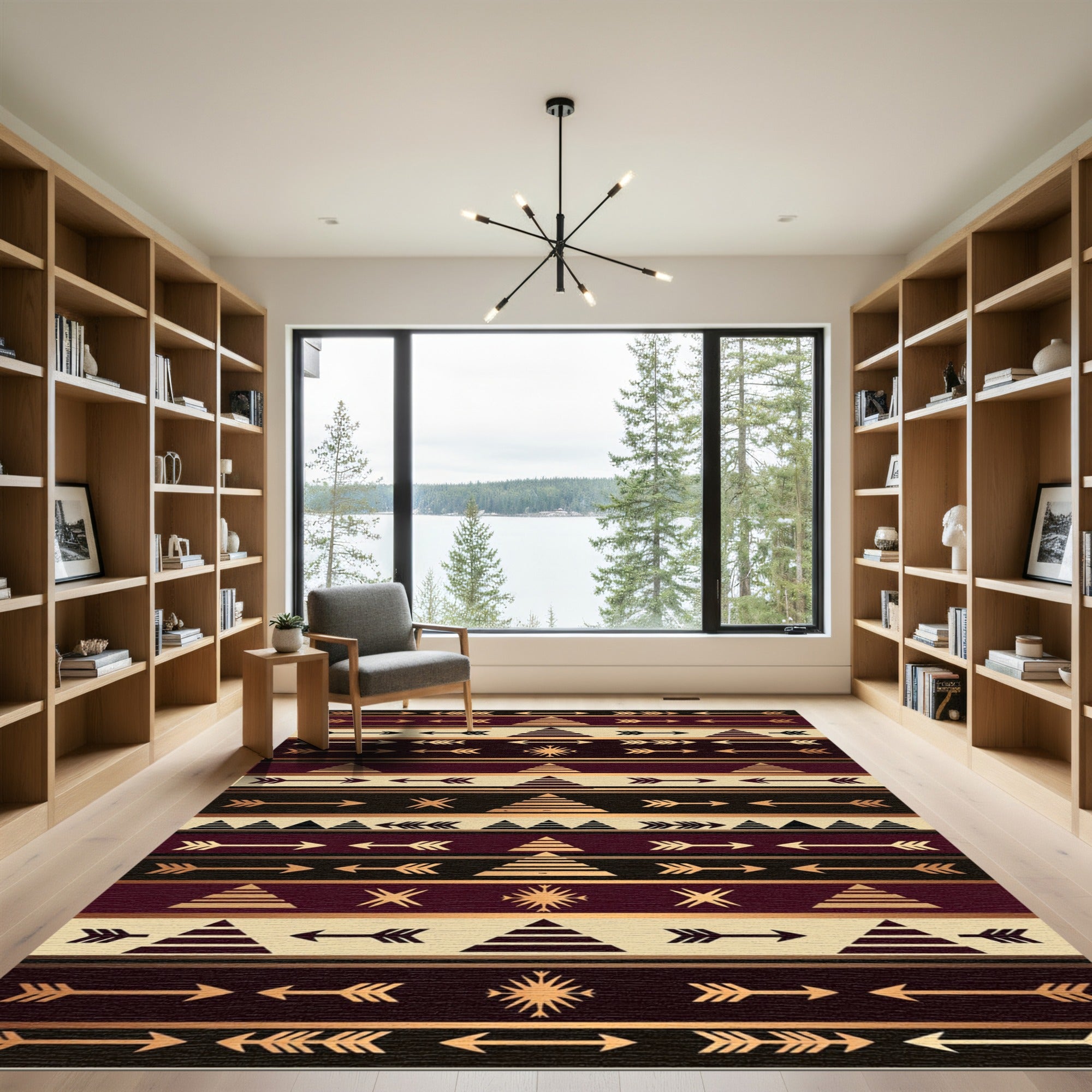 Earthy Burgundy Geometric Arrow Southwestern Rug