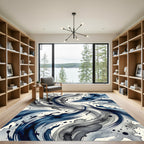Deep Blue Gray Abstract Swirl Splatter Rug