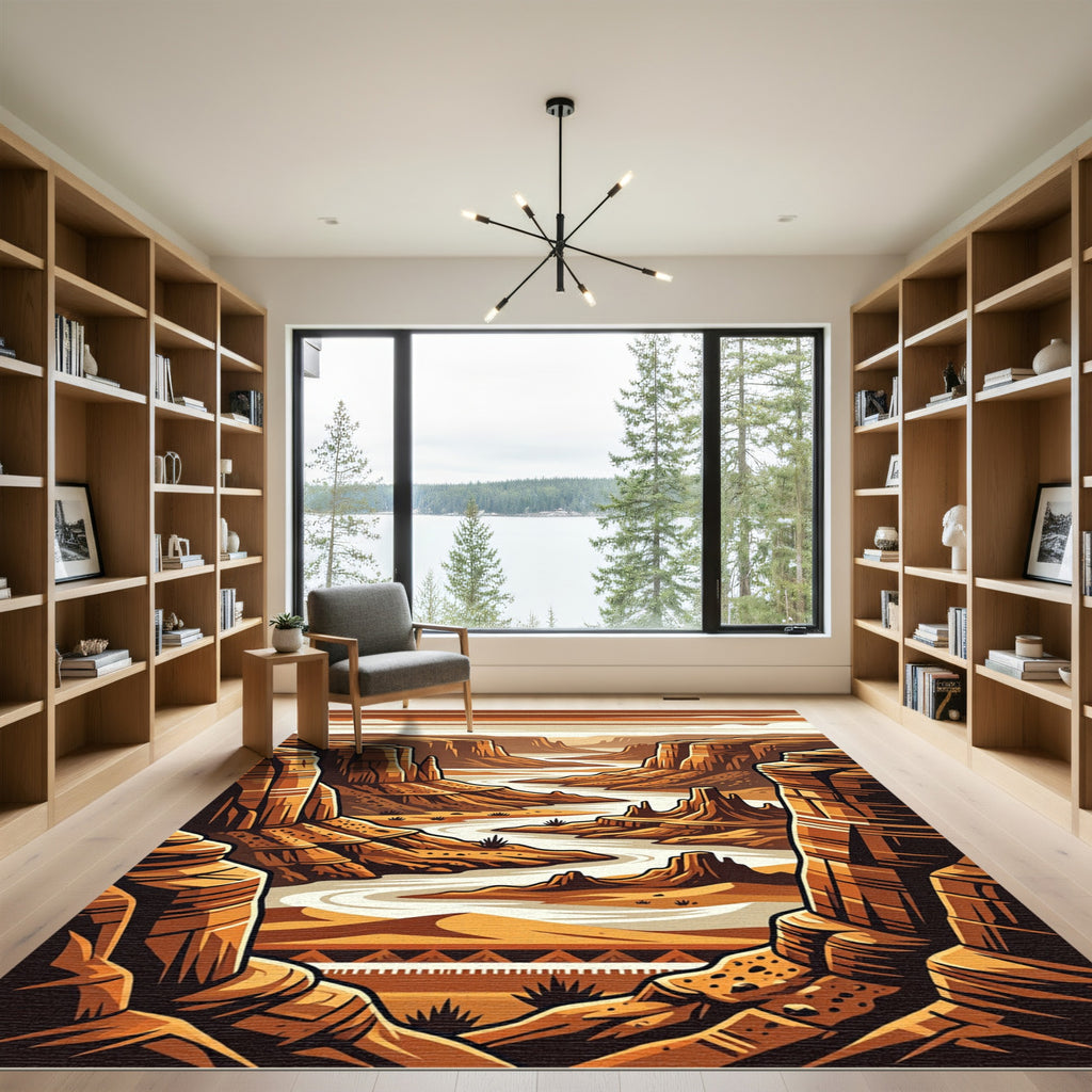 Desert Canyon River Landscape Artwork Rug