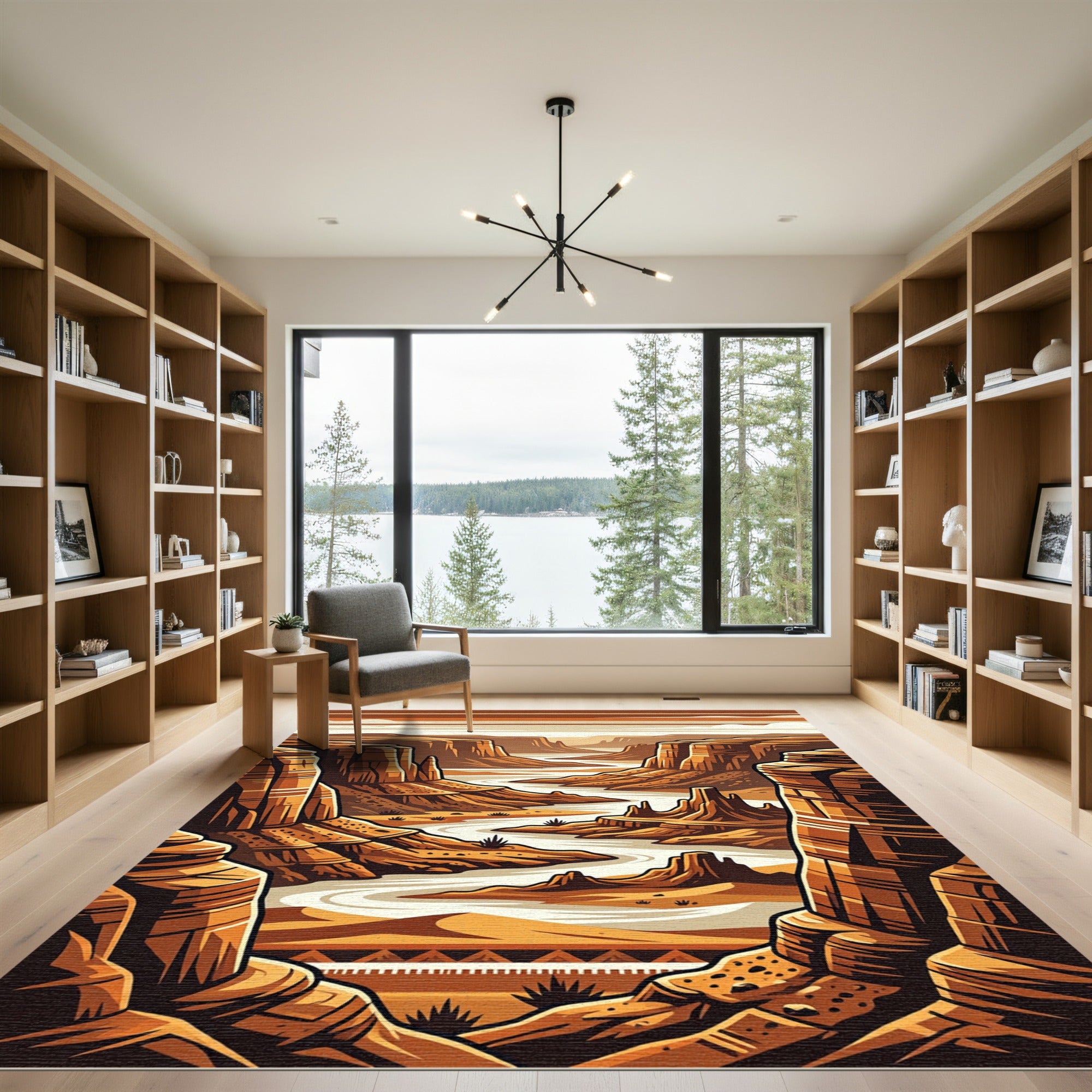 Desert Canyon River Landscape Artwork Rug