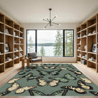 Sage Green Botanical Butterfly Ensemble Rug
