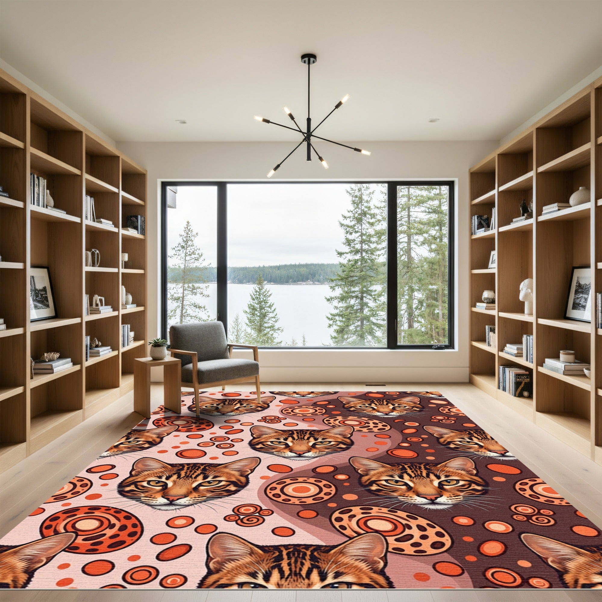 Bengal Cat Amber Orange Abstract Sphere Rug