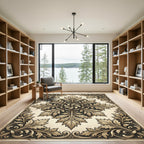 Ornate Gold Acanthus Leaf Medallion Rug