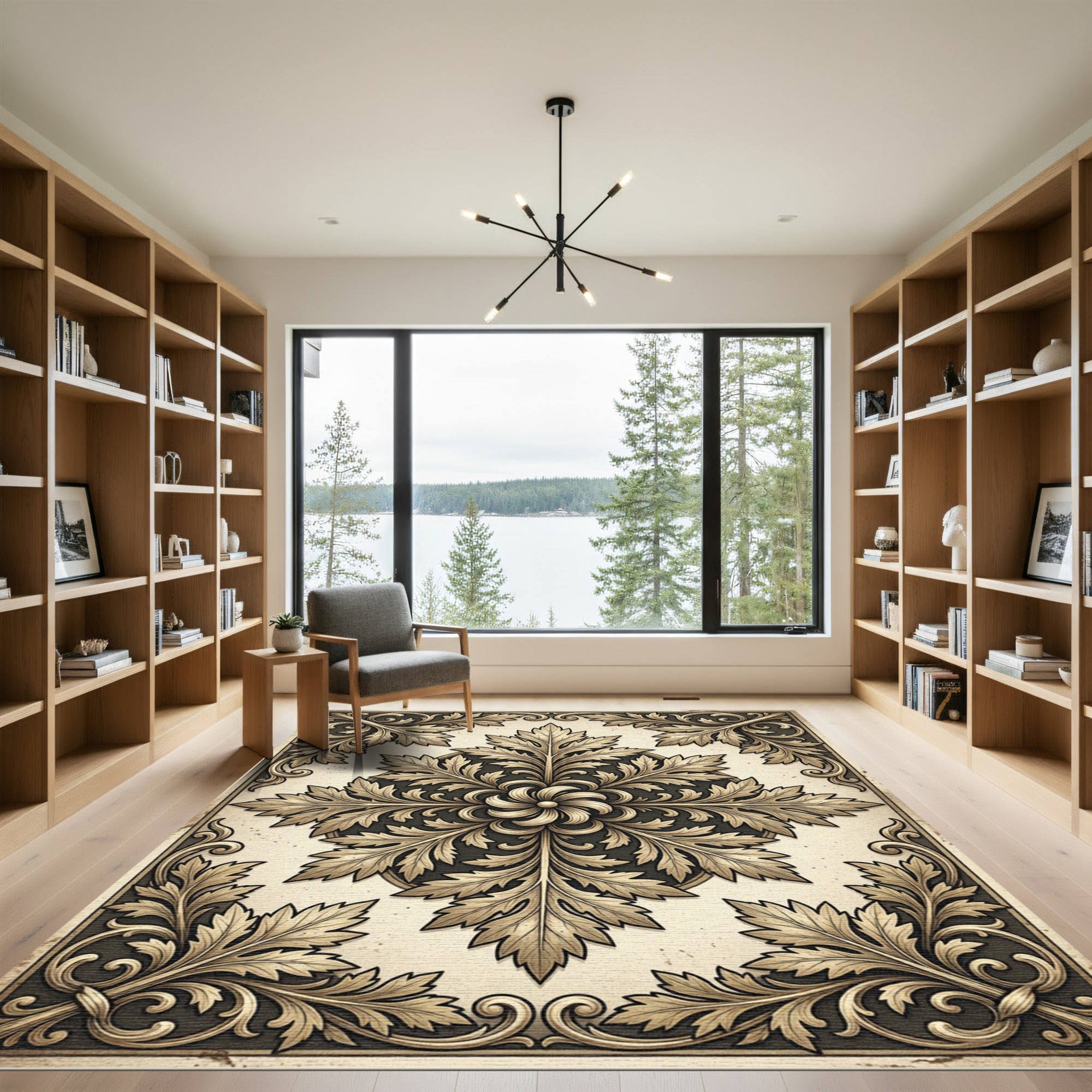 Ornate Gold Acanthus Leaf Medallion Rug
