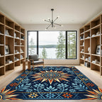 Celestial Navy Amber Floral Sun Medallion Rug