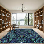 Tribal Navy and Teal Mandala Circles Rug