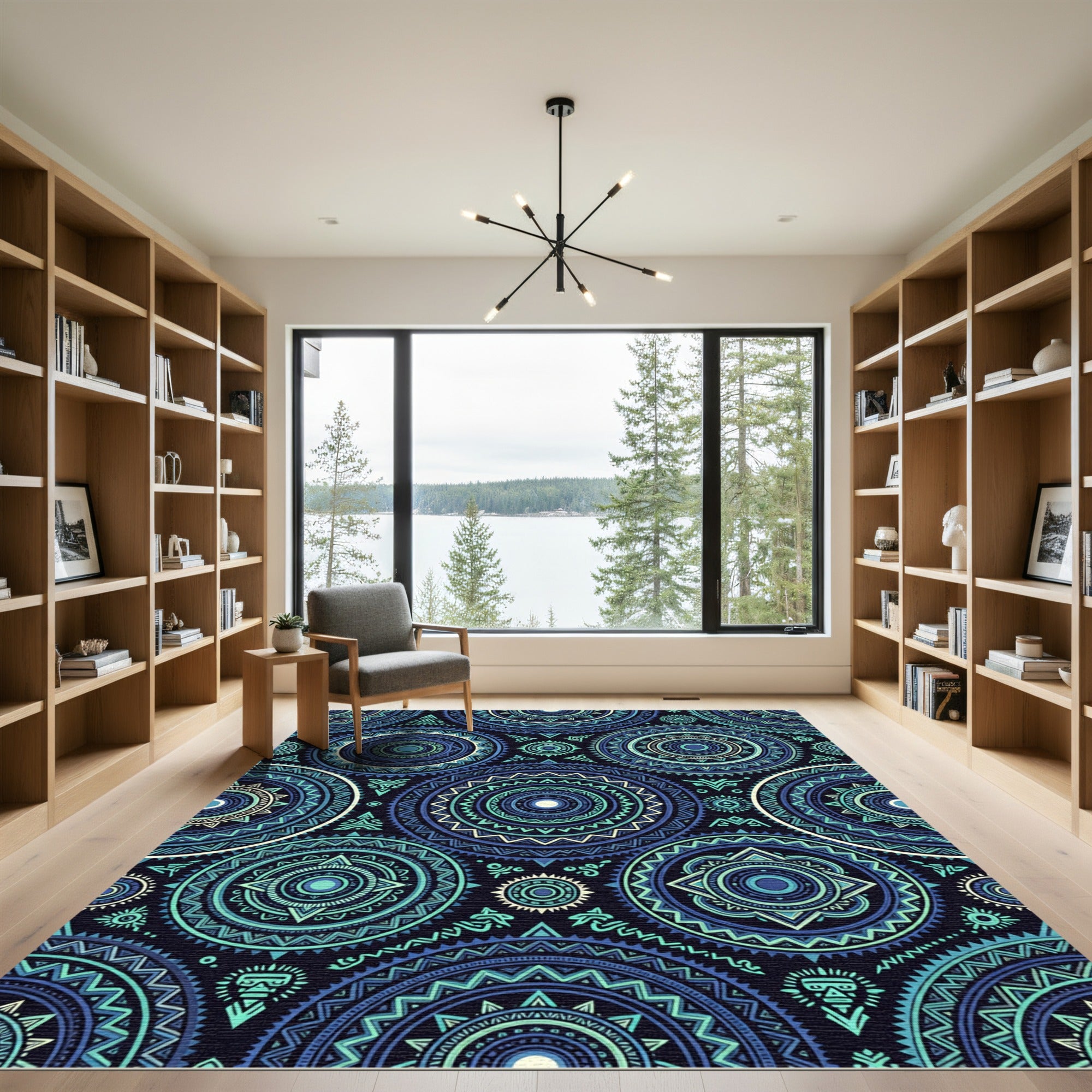 Tribal Navy and Teal Mandala Circles Rug