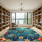 Tropical Sea Turtle Mandala Teal Ocean Rug