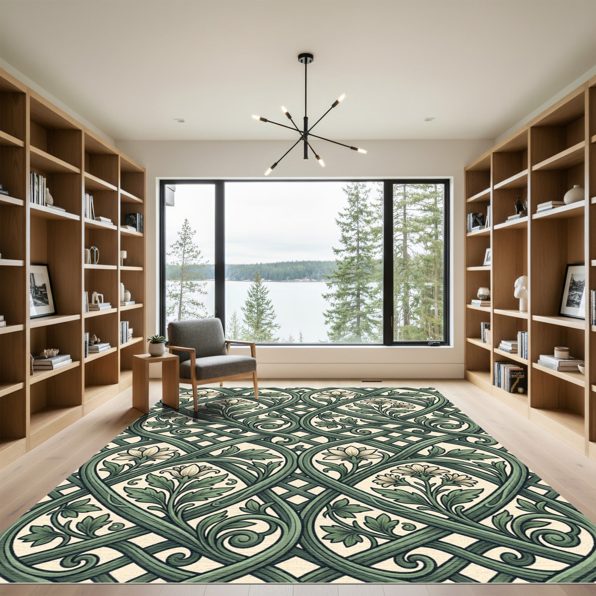 Sage Green Interlocking Botanical Vine Rug