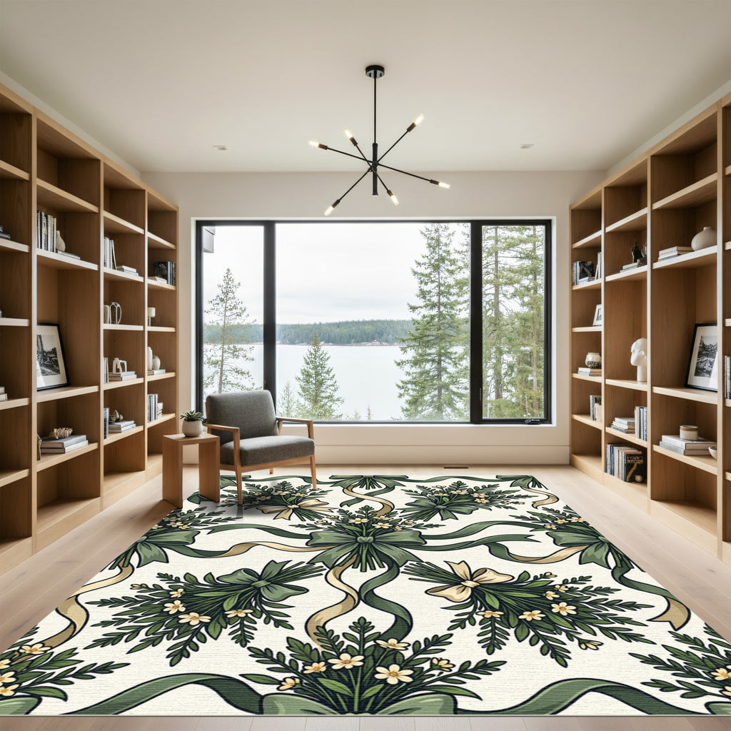 Sage Green Floral Ribbon Garland Rug