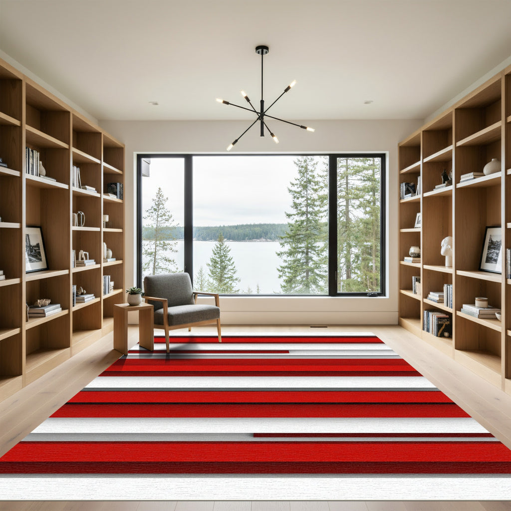 Bold Red White Horizontal Stripe Rug