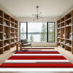Bold Red White Horizontal Stripe Rug