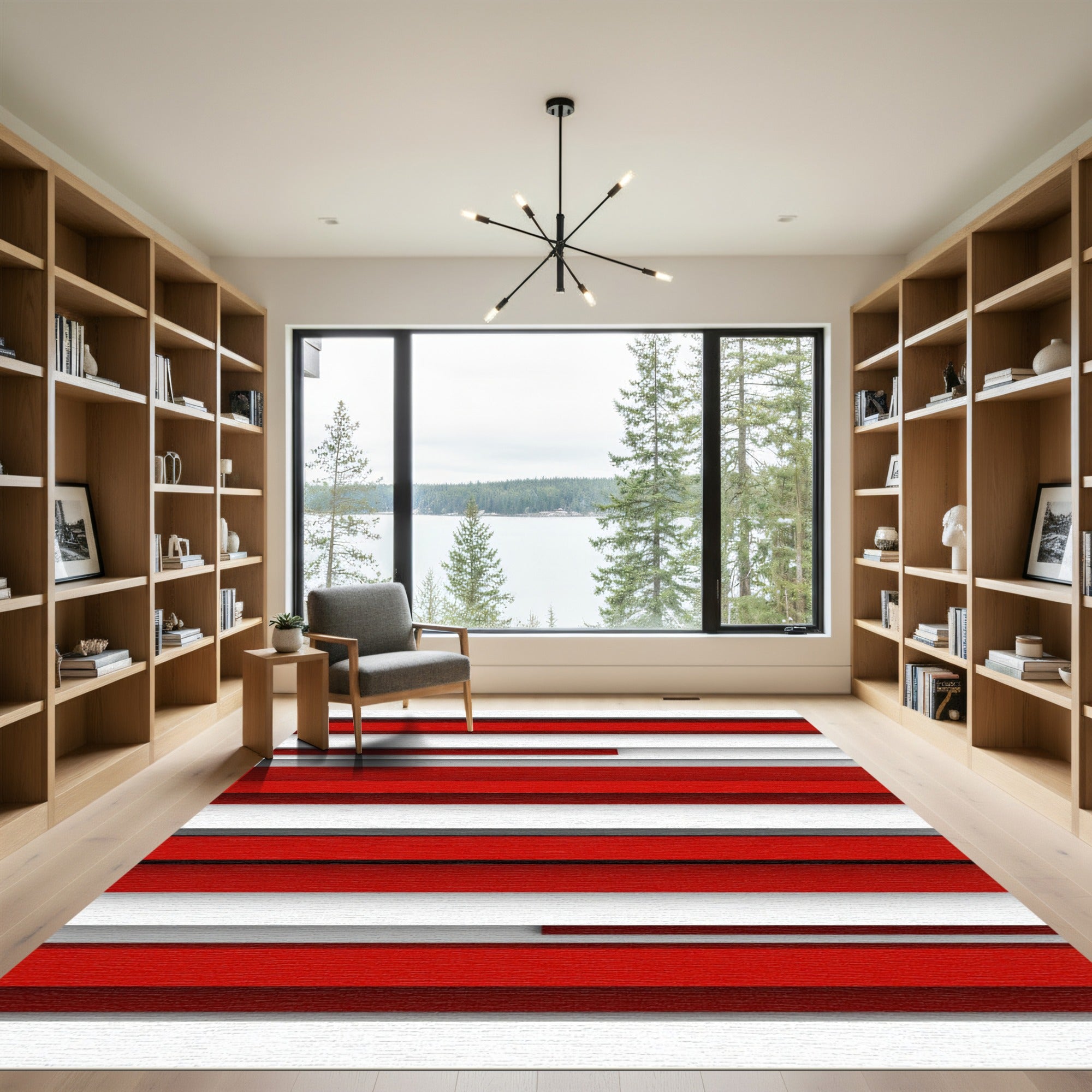 Bold Red White Horizontal Stripe Rug