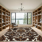 Rich Brown Baroque Floral Scroll Rug