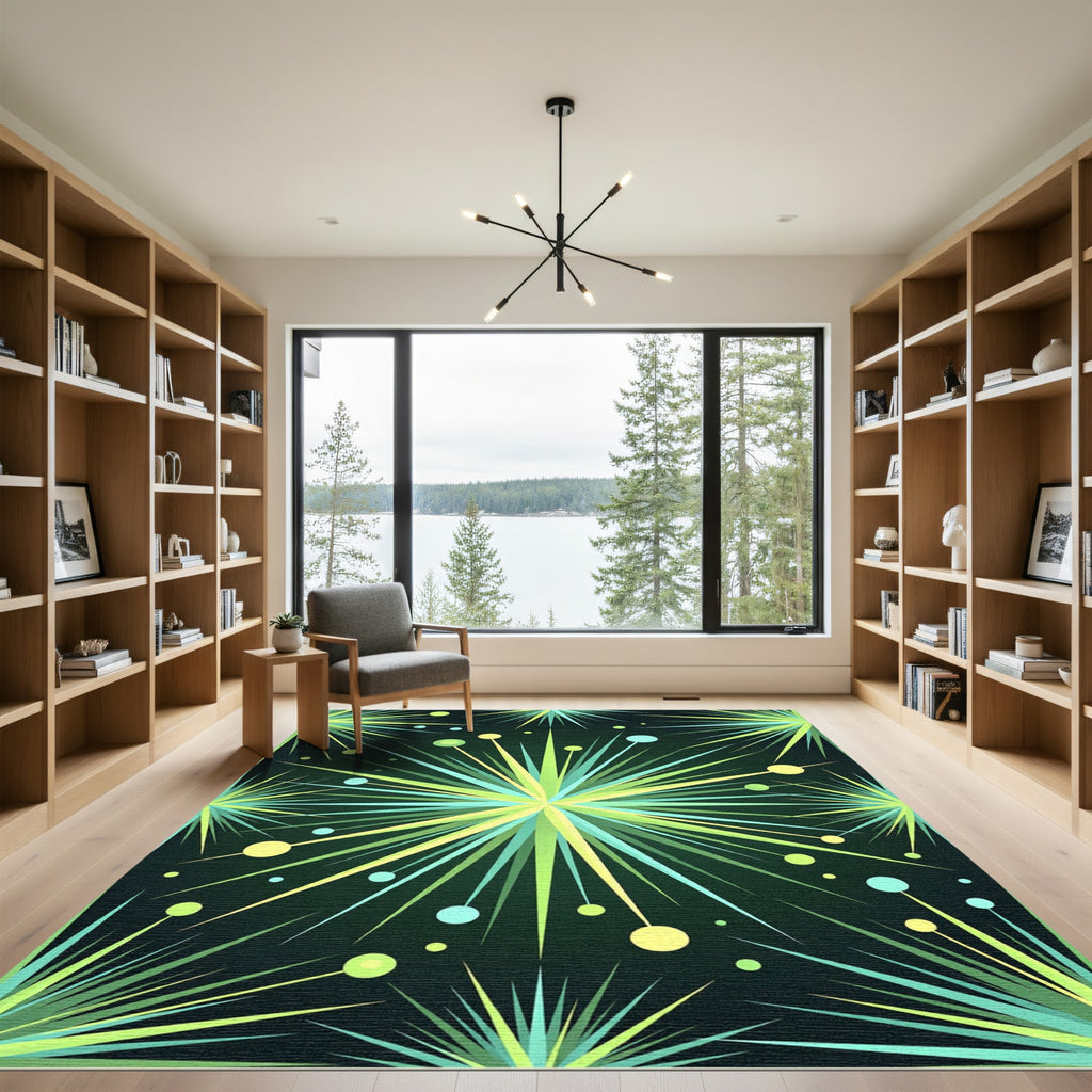 Explosive Neon Starburst Burst Rug
