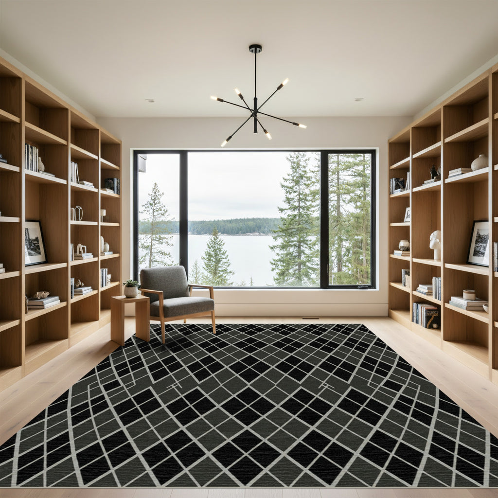 Dark Gray Diamond Lattice Pattern Rug