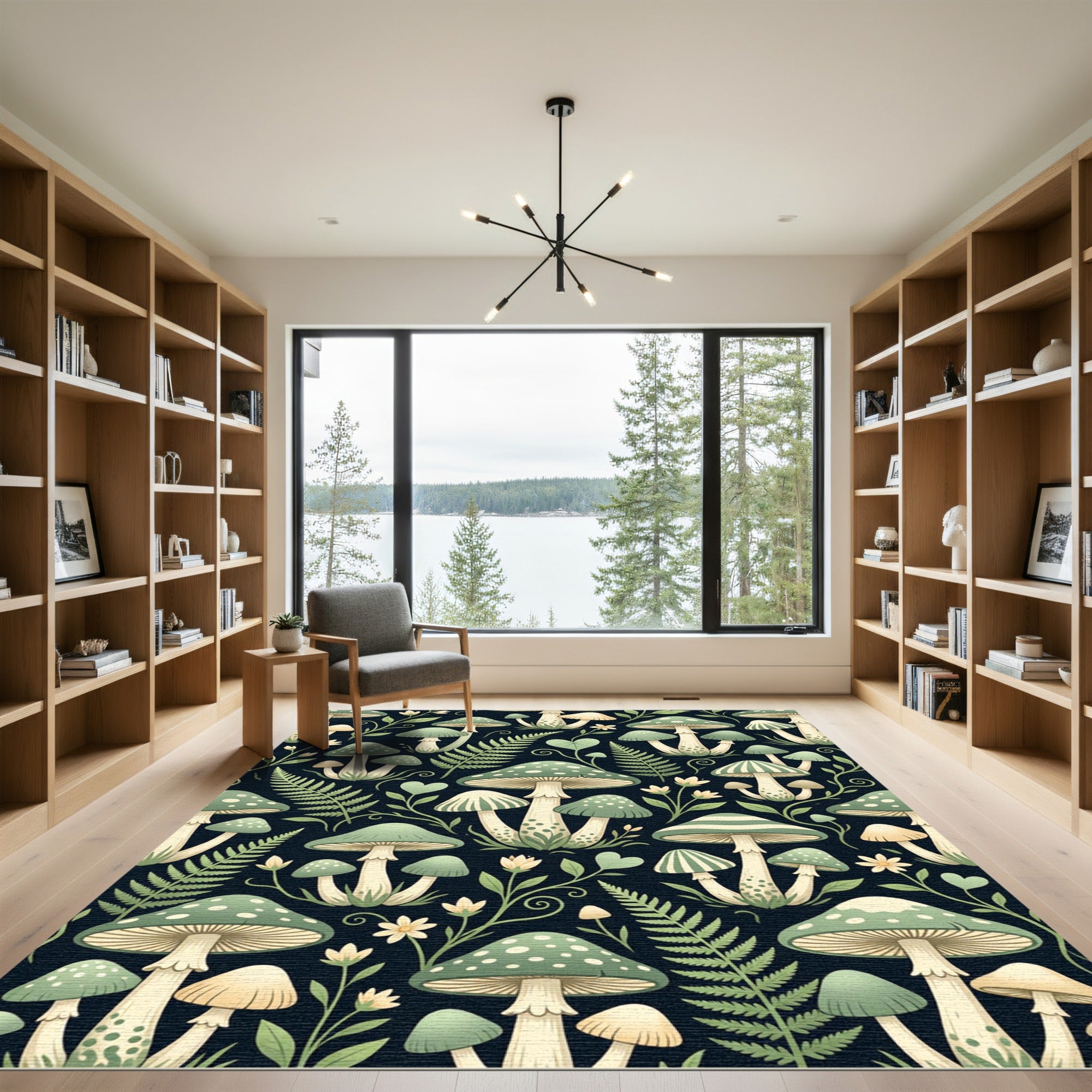 Whimsical Sage Mushroom Forest Fern Rug