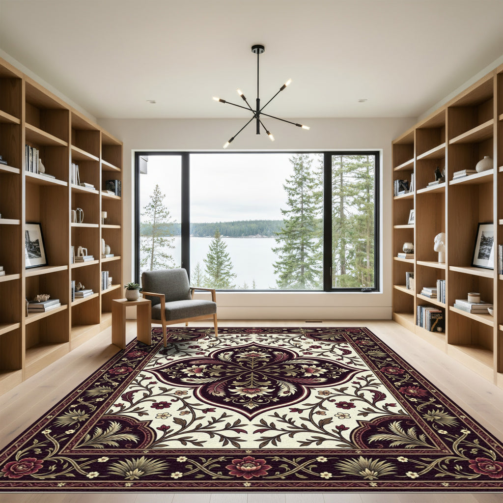 Elegant Floral Medallion with Maroon Vines Rug