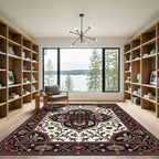 Elegant Floral Medallion with Maroon Vines Rug