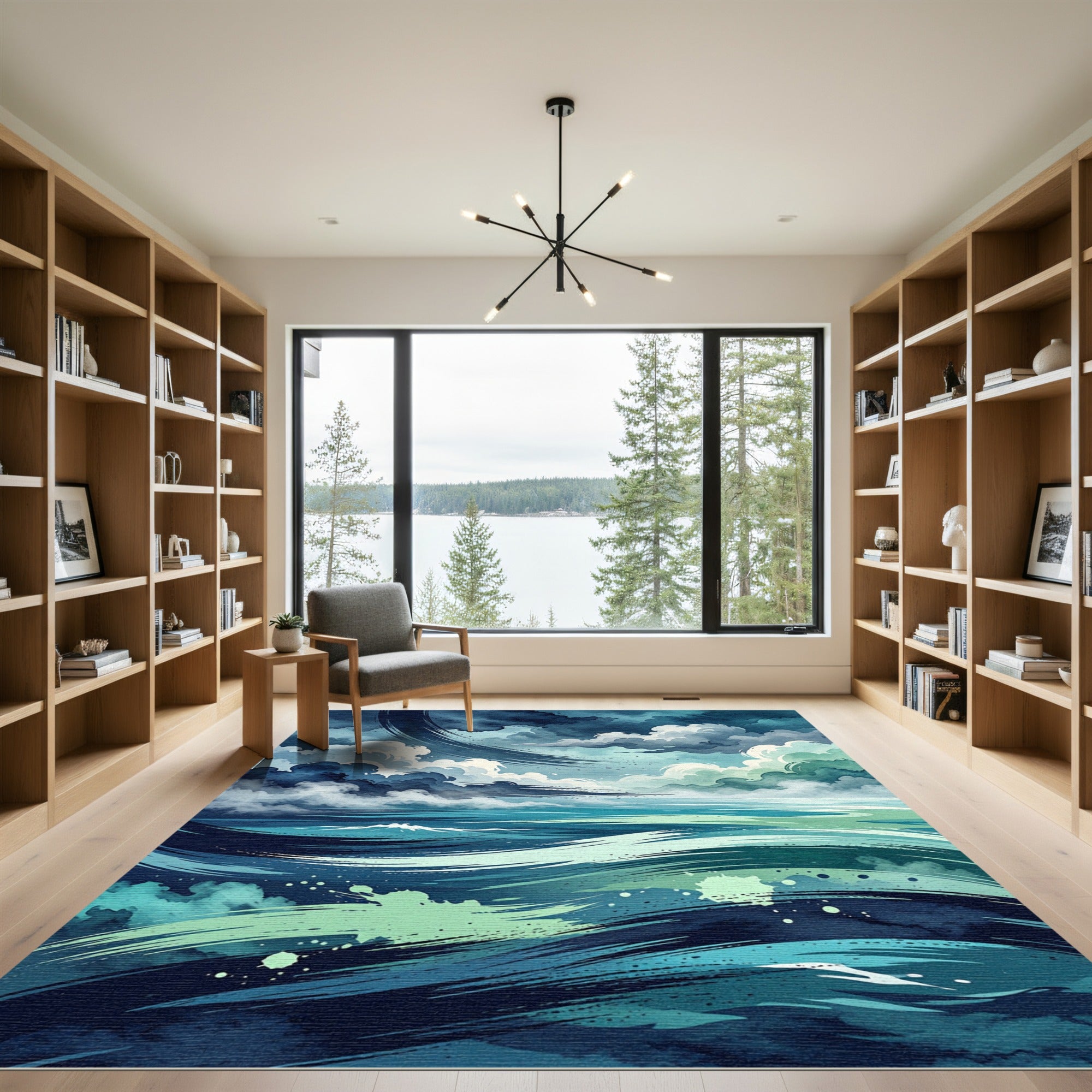 Turbulent Azure Sky And Sea Brushstrokes Rug