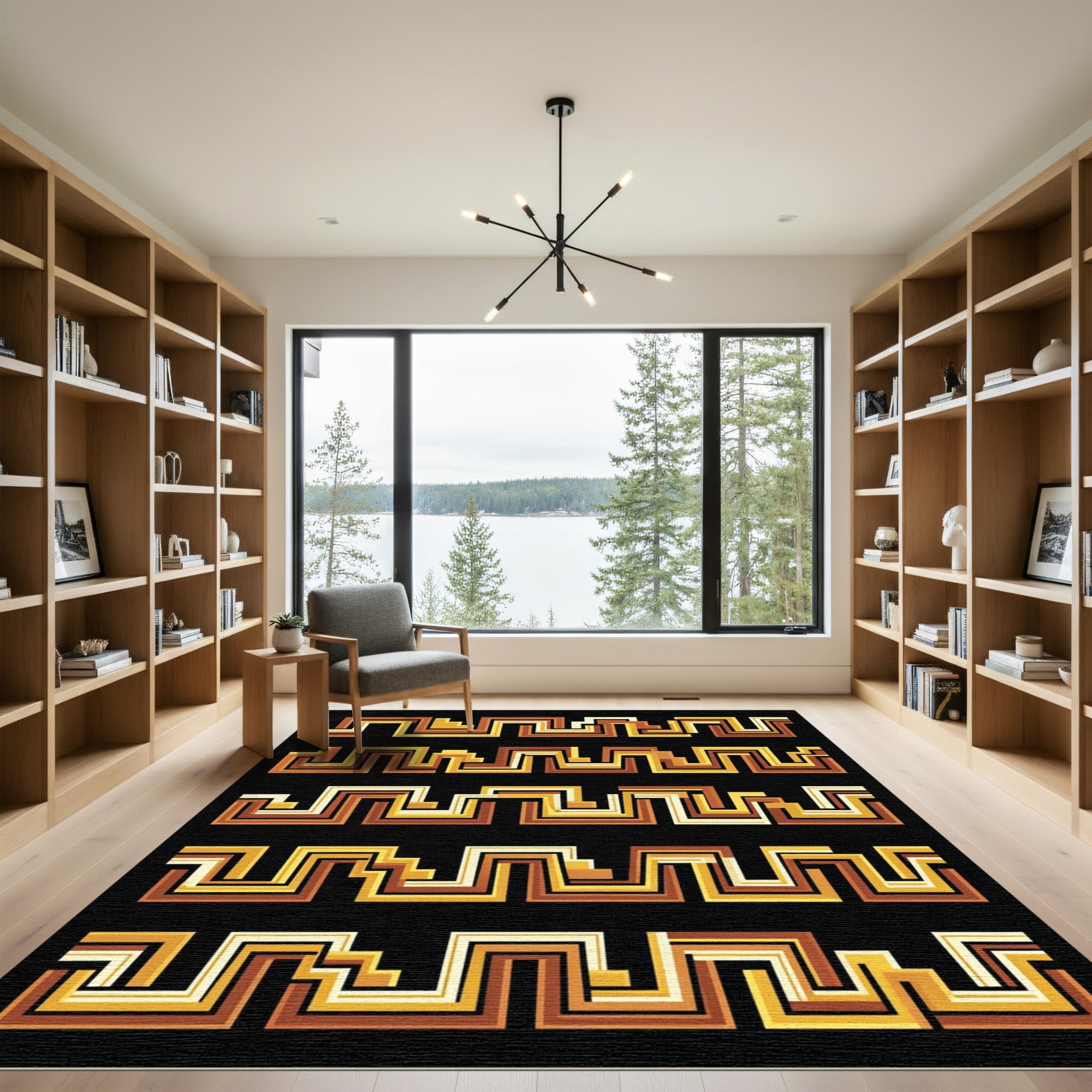 Retro Geometric Maze Lines Rug