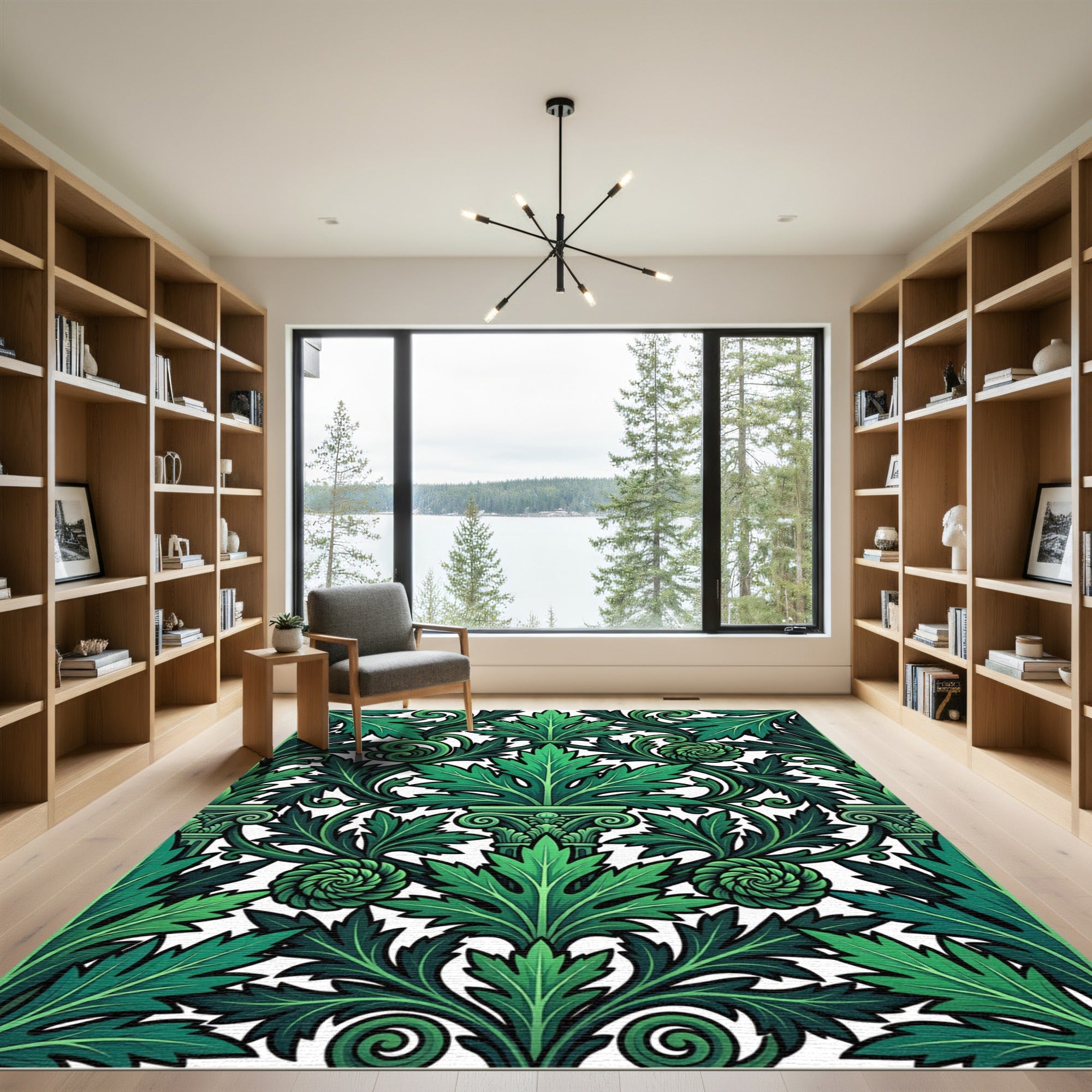 Emerald Green Acanthus Leaf Swirls Rug