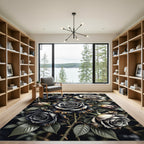 Dark Floral Rose Arrangement Rug