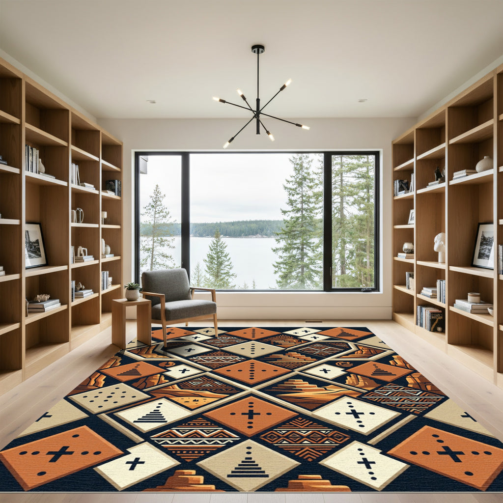 Earthy Terracotta Geometric Southwest Diamond Rug