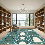 Teal Cream Arched Inlay Geometric Rug