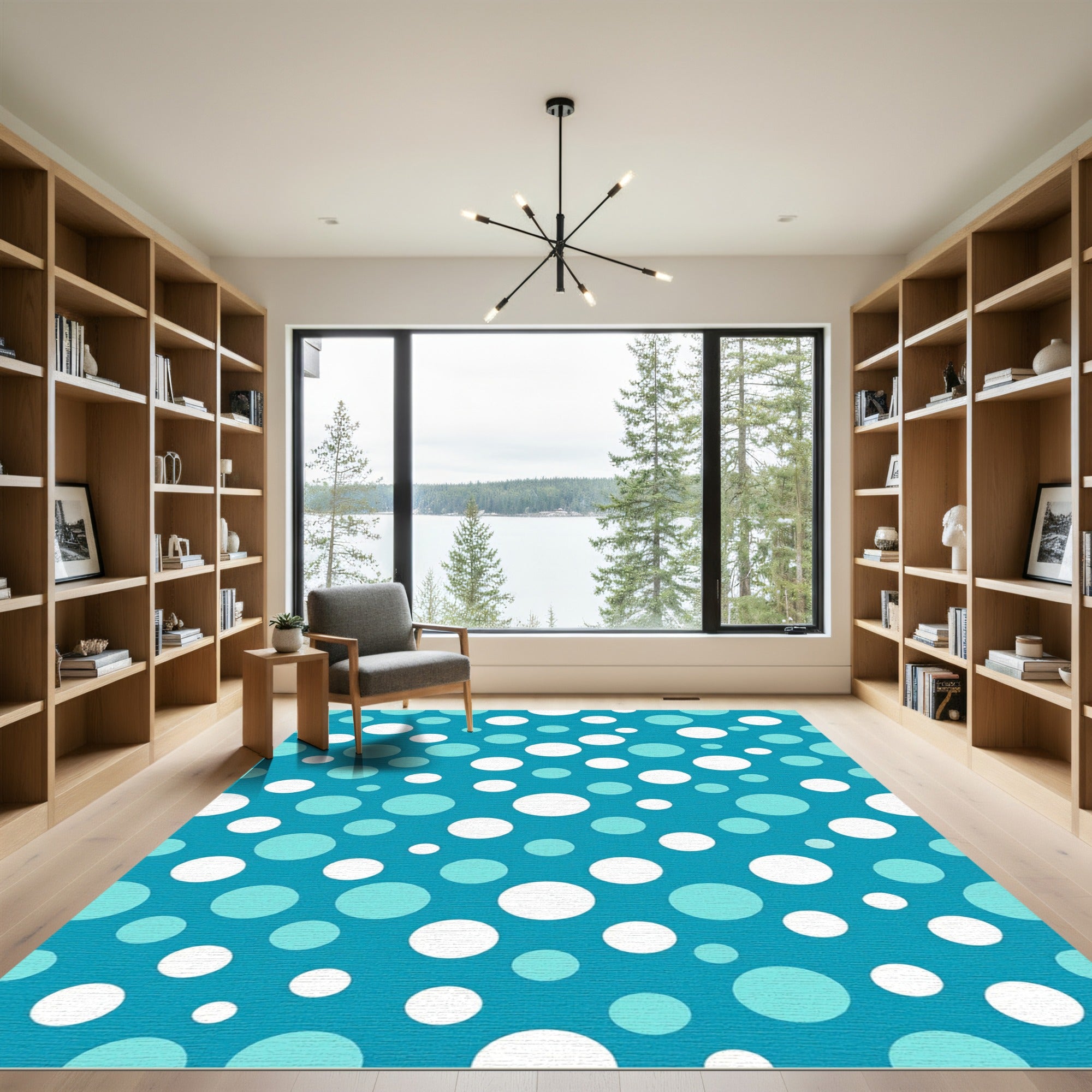 Aqua Blue Circles Confetti Rug