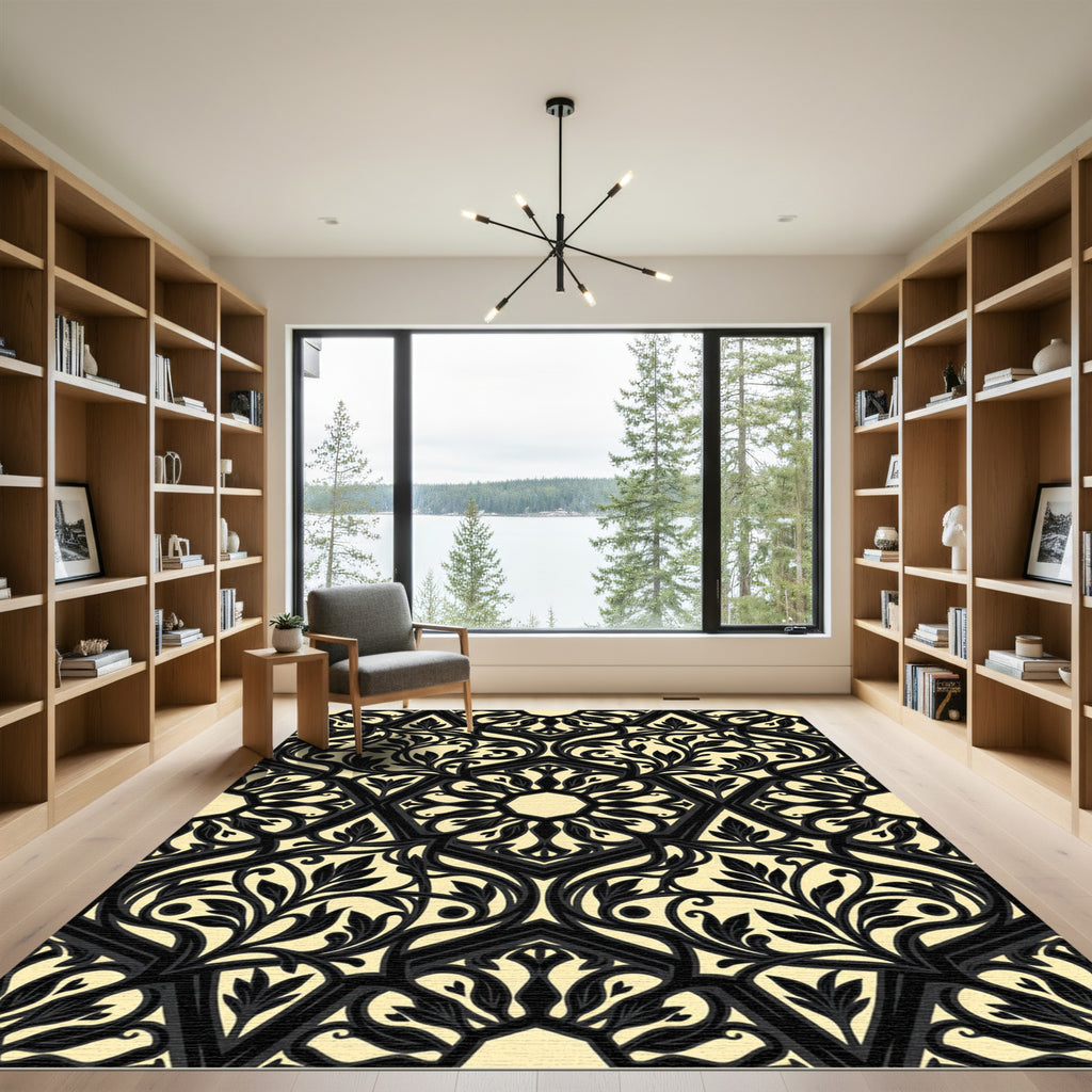 Black Golden Leaf Arabesque Rug