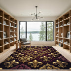 Golden Fleur-de-lis Royal Damask Burgundy Rug