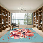 Coastal Coral Seashell Watercolor Splash Rug