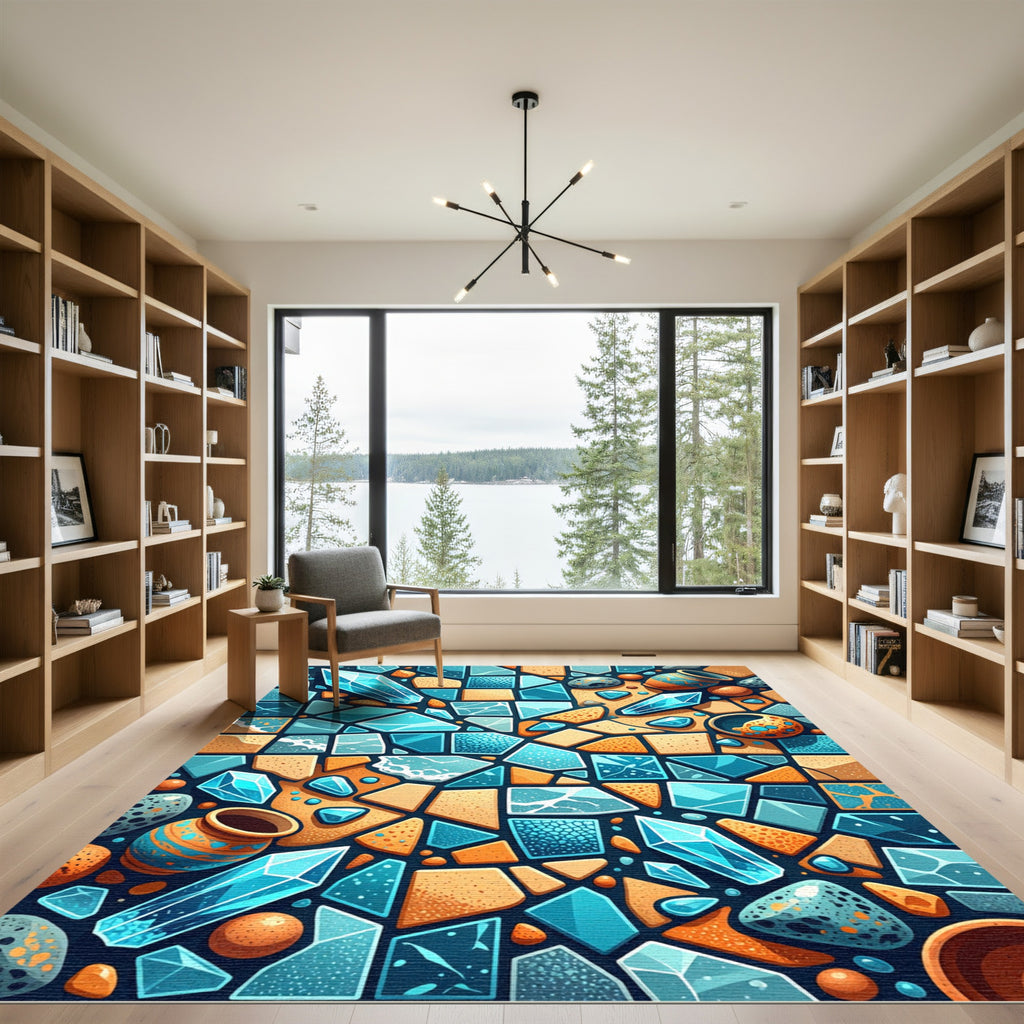 Blue Gemstones Jagged Terra Cotta Vases Rug