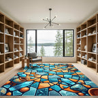 Blue Gemstones Jagged Terra Cotta Vases Rug