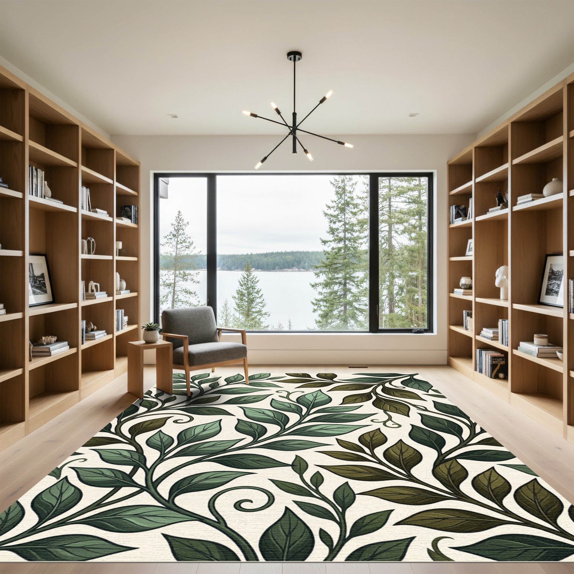 Verdant Leaf Vine Scroll Accent Rug